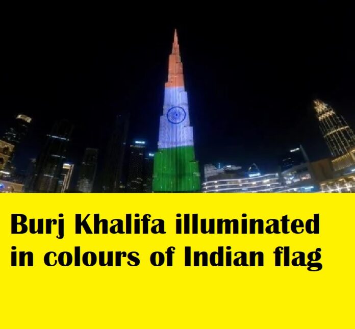 Burj Khalifa illuminated in colours of Indian flag