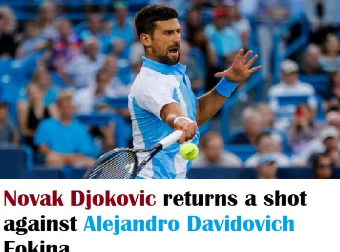 Novak Djokovic returns a shot against Alejandro Davidovich Fokina